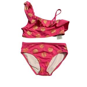 Mini Boden metallic shell two piece swim 8-9 girls